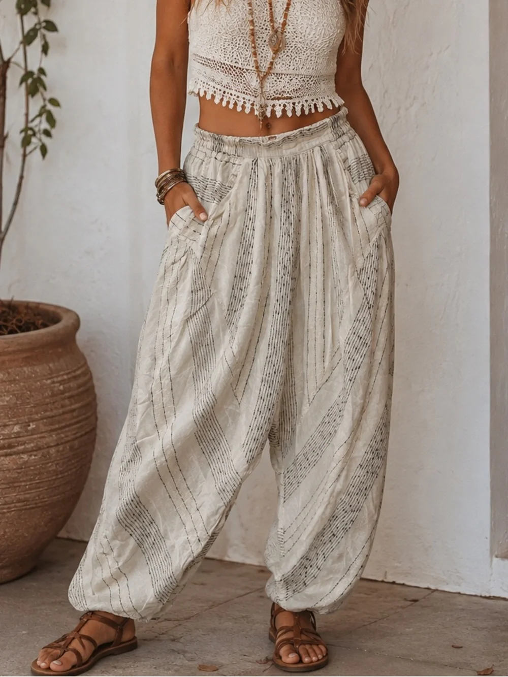 Free people once upon a yarn harem pants size Small